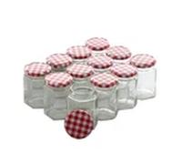 EONLION 12Pcs 250ml Wide Mouth Glass Jam Jars with Red Gingham Lids in Clear EONLION Clear