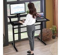 EONLION 2-Tier Standing Computer Desk Sit to Stand in Black | Size: 100 cm EONLION Black 100 cm
