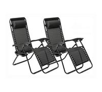 EONLION 2 x Zero Gravity Reclining Garden Chair Sun Beach Lounger in Black | Size: 100 cm EONLION Black 100 cm