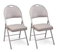 EONLION 2PCS Metal Folding Chair High Back Fabric Foldable Padded Seat in Grey EONLION Grey