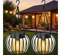 EONLION 2xSolarPowered Hanging Lantern Lights Waterproof Garden Lamp in Black EONLION Black