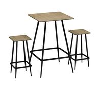 EONLION 3 Pcs Industrial Square Breakfast Bar Table Set w/ 2 Matching Stools in Light Oak EONLION Light Oak