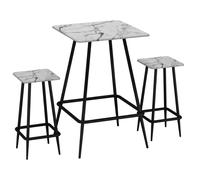 EONLION 3 Pcs Industrial Square Breakfast Bar Table Set w/ 2 Matching Stools in White EONLION White