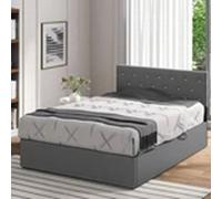 EONLION 4FT6 Double Upholstered Fabric Bed Gas Lift up Bed Frame in Grey EONLION Grey