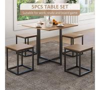 EONLION 5pc Kitchen Dining Set Wood Bar Table Chair in Brown | Size: 100 cm EONLION Brown 100 cm