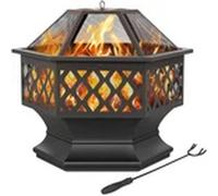 EONLION 61cm Black Hexagon Outdoor Fire Pit Bowl with Cover Poker EONLION Black