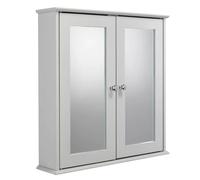 EONLION Croydex FlexiFix Ashby Grey Wooden Double Door Mirror Bathroom Storage Cabinet EONLION Grey