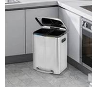 EONLION Double Rubbish Bin, 40L Metal Step Bin, with Plastic Inner Buckets in Silver EONLION Silver
