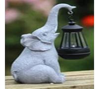 EONLION Elephant Solar Light Ornament Decor Home Lantern Stone Effect in Grey EONLION Grey