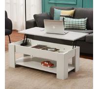 EONLION Lift-Top Coffee Table, Wooden Storage Ottoman Tea Table in White EONLION White