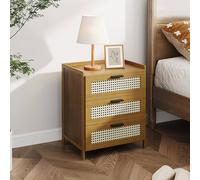 EONLION Rattan Door Brown 3 Drawers Wooden Bedroom Bedside Cabinet | Size: 100 cm EONLION Brown 100 cm