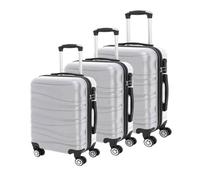EONLION Silver White 3 Pcs Suitcase Set ABS 4 Wheeled Trolley EONLION Silver
