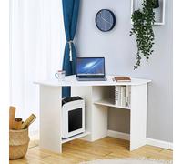EONLION Small Corner Computer Desk with Shelf in White EONLION White