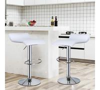 EONLION White 2 x Square Bar Stools PU Leather Swivel Stool EONLION White