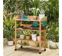EONLION Wood 3-layer Table Bench with 2 Storage Shelves in Natural | Size: 100 cm EONLION Natural 100 cm