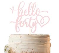 EONNCNT Hello Forty Cake Topper - Light Pink Glitter 40th Birthday Cake Decorating Supplies for Women, Hello 40 Cake Decor for 40th Birthday/Anniversary Party Photo Booth Props