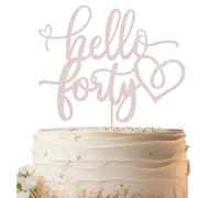 EONNCNT Hello Forty Cake Topper - Rose Gold Glitter 40th Birthday Cake Decorating Supplies for Women, Hello 40 Cake Decor for 40th Birthday/Anniversary Party Photo Booth Props