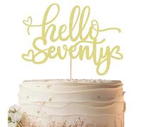EONNCNT Hello Seventy Cake Topper - Gold Glitter 70th Birthday Cake Decorating Supplies for Women, Hello 70 Cake Decor for 70th Birthday/Anniversary Party Photo Booth Props