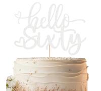 EONNCNT Hello Sixty Cake Topper - Silver Glitter 60th Birthday Cake Decorating Supplies for Women, Hello 60 Cake Decor for 60th Birthday/Anniversary Party Photo Booth Props