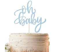 EONNCNT Oh Baby Cake Topper - Light Blue Glitter Baby Shower Cake Decorating Supplies for Boys or Girls, Baby Shower Cake Topper for Baby Shower Gender Reveal Baby Birthday Party Photo Booth Props