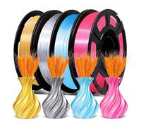 EONO Silk PLA Filament Bundle 1.75mm - High Gloss Multicolor PLA 4×250g (Gold Silver Pink Blue), Low Stringing, ±0.03mm Accuracy, Tangle-Free for Most FDM 3D Printers