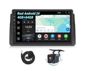 Eonon 9 inch Android 14 GPS Car Radio Stereo Compatible with BMW E46 E46X7A | 4+64GB GPS Sat Nav CarPlay Android Auto MirrorLink screen mirroring Bluetooth DSP USB RCA Backup Camera support DAB+ OBDII