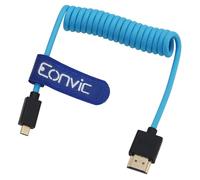 Eonvic 2.1 HDMI Coiled Cable 8K HDMI to Micro HDMI, 25cm to 1M, Blue Braided, Compatible with HDSLR Cameras, TV, PC, Laptop, MacBook, Monitor
