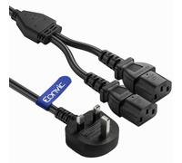 Eonvic UK Plug to Dual C13 Power Splitter Cable for PC Kettle Lead 2M/6.6FT | 10A 250V, H05VV-F 3G, BS1363 3 Pin UK Plug to 2 x IEC C13 Y Splitter, Dual Screen Monitor Computer Power Supply