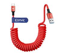 Eonvic USB A to USB C 45W Fast Charging CarPlay Cable Data Transfer Braided Coiled Cable for iPhone 15/16 Pro Max Galaxy S24/S23/S22 Laptops Camera (Red, Coiled 40cm)