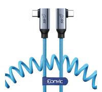 Eonvic USB Type C 3.2 GEN 2 20Gb/s 100W 4K 60Hz Charging Data Braided Coiled Cable for iPhone 15 Pro Max Plus Samsung Galaxy Tablets Laptops Blackmagic Sony FX3 Camera (Blue, RA USB C-RA USB C)