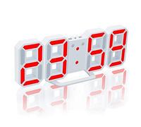 EONYUANGUO 3D Digital Alarm Clock, LED Wall Clock with 3 Adjustable Brightness Levels Digital Clock for Home Kitchen Office (White/Red)