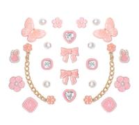 Eooberr 22Pcs Bling Rhinestones Pearls Shoe Charms with 2 Sparkling Shoe Chains, LOVE Queen Letter, Shoe Decorations Charms for Clog Sandals Women Girls Party DIY, Pink, S