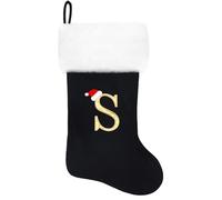 Eoocan 20 Inches Monogram Christmas Stockings Black Velvet with White Super Soft Plush Cuff Embroidered Xmas Stockings Classic Personalized Stocking Decorations for Family Holiday Season Decor(S)
