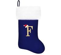 Eoocan 20 Inches Monogram Christmas Stockings Blue Velvet with White Super Soft Plush Cuff Embroidered Xmas Stockings Classic Personalized Stocking Decorations for Family Holiday Season Decor(F)
