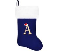 Eoocan 20 Inches Monogram Christmas Stockings Blue Velvet with White Super Soft Plush Cuff Embroidered Xmas Stockings Classic Personalized Stocking Decorations for Family Holiday Season Decor(A)