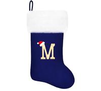 Eoocan 20 Inches Monogram Christmas Stockings Blue Velvet with White Super Soft Plush Cuff Embroidered Xmas Stockings Classic Personalized Stocking Decorations for Family Holiday Season Decor(M)