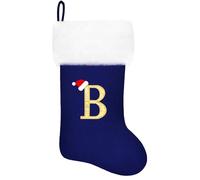 Eoocan 20 Inches Monogram Christmas Stockings Blue Velvet with White Super Soft Plush Cuff Embroidered Xmas Stockings Classic Personalized Stocking Decorations for Family Holiday Season Decor(B)