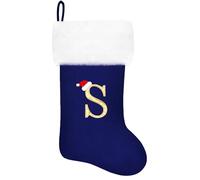 Eoocan 20 Inches Monogram Christmas Stockings Blue Velvet with White Super Soft Plush Cuff Embroidered Xmas Stockings Classic Personalized Stocking Decorations for Family Holiday Season Decor(S)