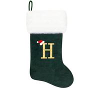 Eoocan 20 Inches Monogram Christmas Stockings Green Velvet with White Super Soft Plush Cuff Embroidered Xmas Stocking Classic Personalized Stocking Decoration for Family Holiday Season Decor(Letter H)