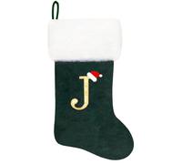 Eoocan 20 Inches Monogram Christmas Stockings Green Velvet with White Super Soft Plush Cuff Embroidered Xmas Stocking Classic Personalized Stocking Decoration for Family Holiday Season Decor(Letter J)