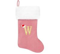 Eoocan 20 Inches Monogram Christmas Stockings Pink Velvet with White Super Soft Plush Cuff Embroidered Xmas Stockings Classic Personalized Stocking Decorations for Family Holiday Season Decor(W)