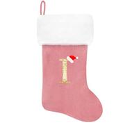Eoocan 20 Inches Monogram Christmas Stockings Pink Velvet with White Super Soft Plush Cuff Embroidered Xmas Stockings Classic Personalized Stocking Decorations for Family Holiday Season Decor(I)