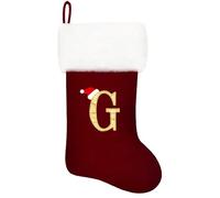 Eoocan 20 Inches Monogram Christmas Stockings Wine Red Velvet with White Super Soft Plush Cuff Embroidered Stocking Classic Personalized Stocking Decoration for Family Holiday Season Decor(Letter G)
