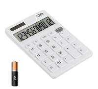 EooCoo Desk Calculator Basic Calculators with Large Key Buttons, 12 Digits Standard Large LCD Display Solar and Battery Powered for Office, Kids, School Supplies, Home & Business Use -White