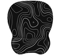 EooCoo Mouse Pad with Memory Foam Wrist Support, 4mm Mouse Mat Mousepad with Non-Slip PU Base, Minimalist Topographic Map, Black
