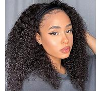 Eooma Curly Headband Wig Human Hair Wigs for Black Women (16 inch) Brazilian Curly None Lace Front Wigs Human Hair Scarf No Gel Gluelees Remy Hair Headband Wig