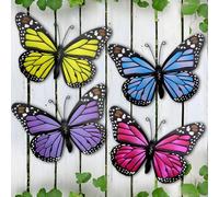 EOORAU Metal Butterfly Outdoor Decor - 4 Pack 9.8in Butterflies Wall Sculpture Hanging Decor for Outside Home Yard Patio Fence Garden Decorations