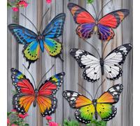 EOORAU Metal Butterfly Wall Art Outdoor Decor - 5 Pack Metal Butterflies Wall Sculpture Hanging Decor for Home Yard Patio Garden Decoration, Gifts for Mom Friends