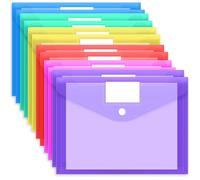 EOOUT 12pcs Plastic Envelopes Poly Envelopes, Hook & Loop Closure File Folders, A4 Size File Envelopes with Label Pocket for School and Office Supplies