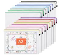 EOOUT 16pcs A3 Zipper Bags, Mesh Zipper Pouch, Document Bag with Labels, Plastic Zip File Folders in 16 Colors, Letter Size, Zipper Bags for Organizing, for School, Board Games and Office Supplies